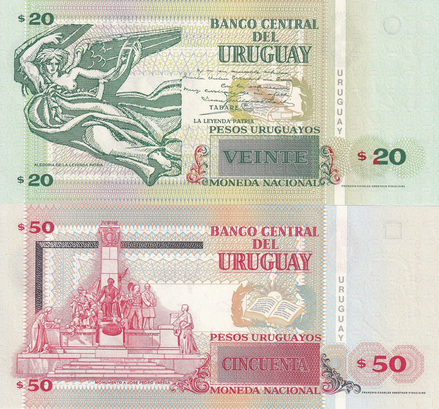 Uruguay 20 50 Pesos Uruguayos 2008 P 86a 87a UNC Set 2 pcs