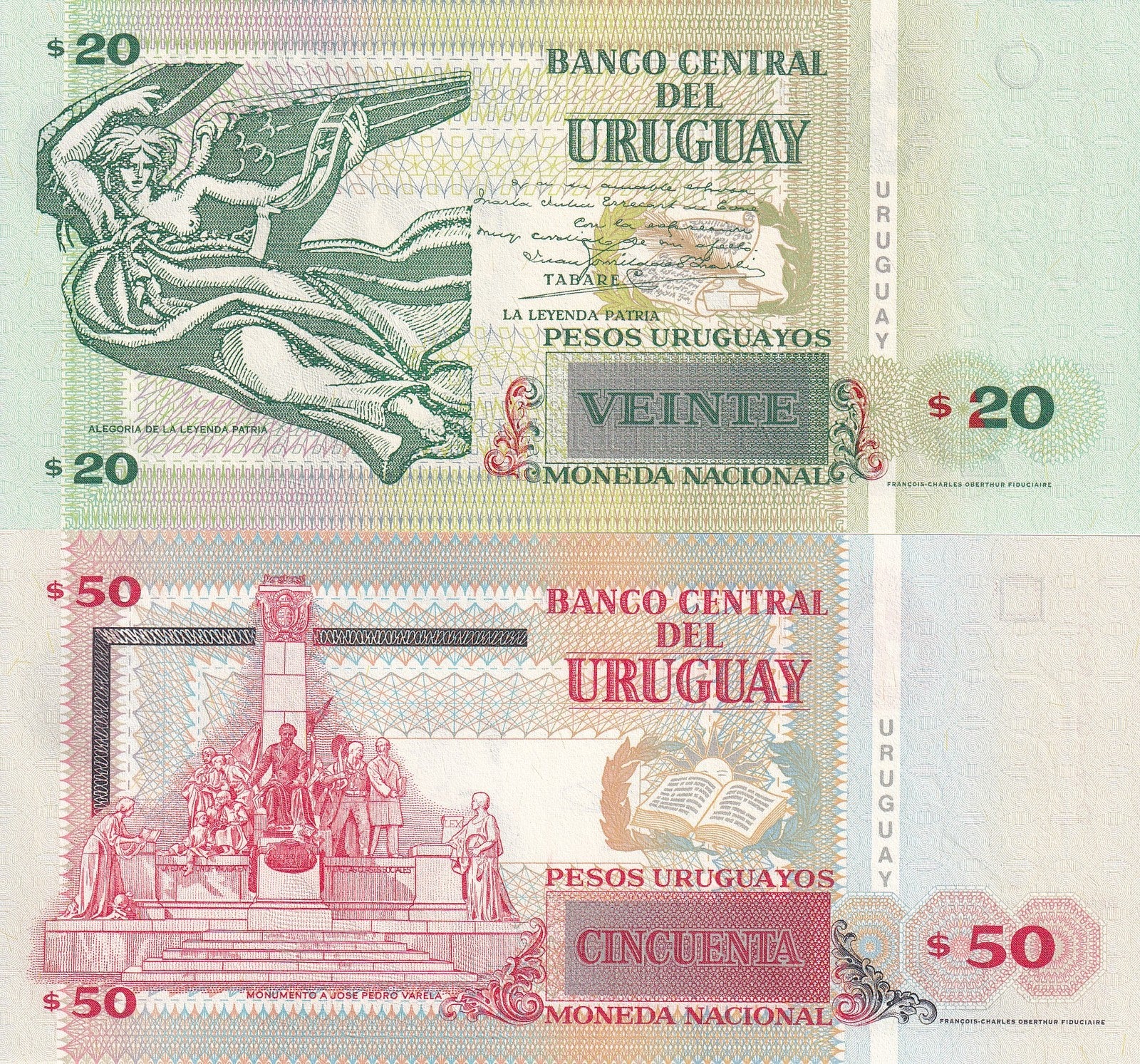 Uruguay 20 50 Pesos Uruguayos 2008 P 86a 87a UNC Set 2 pcs