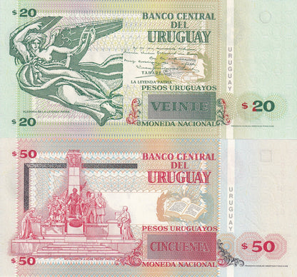 Uruguay 20 50 Pesos Uruguayos 2008 P 86a 87a UNC Set 2 pcs