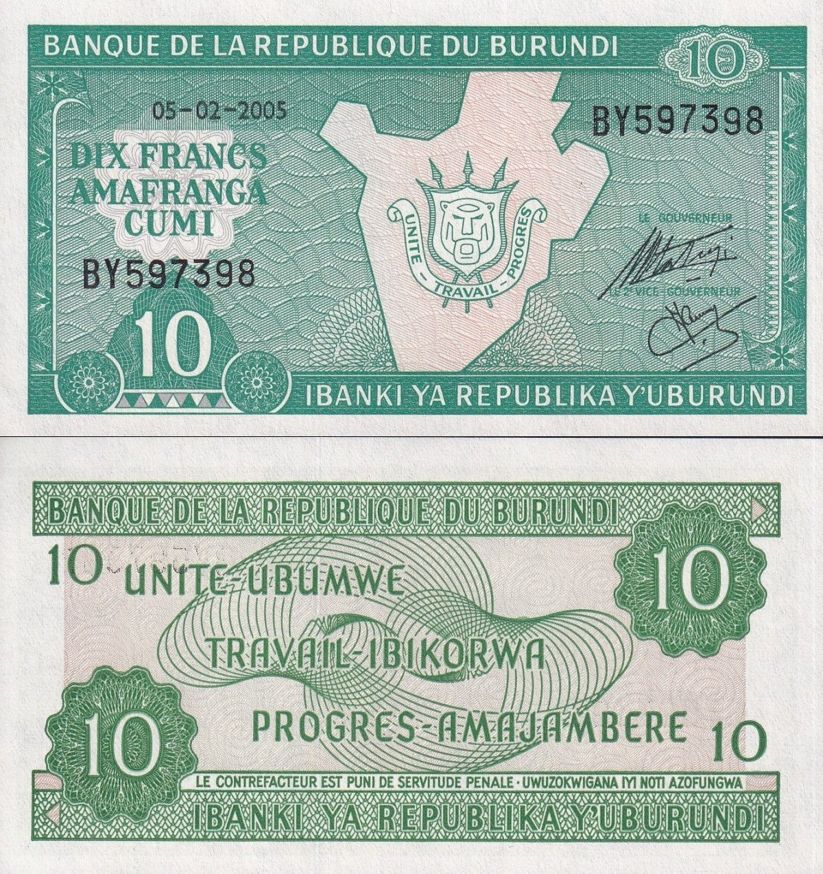 Burundi 10 Francs 2005 P 33e UNC