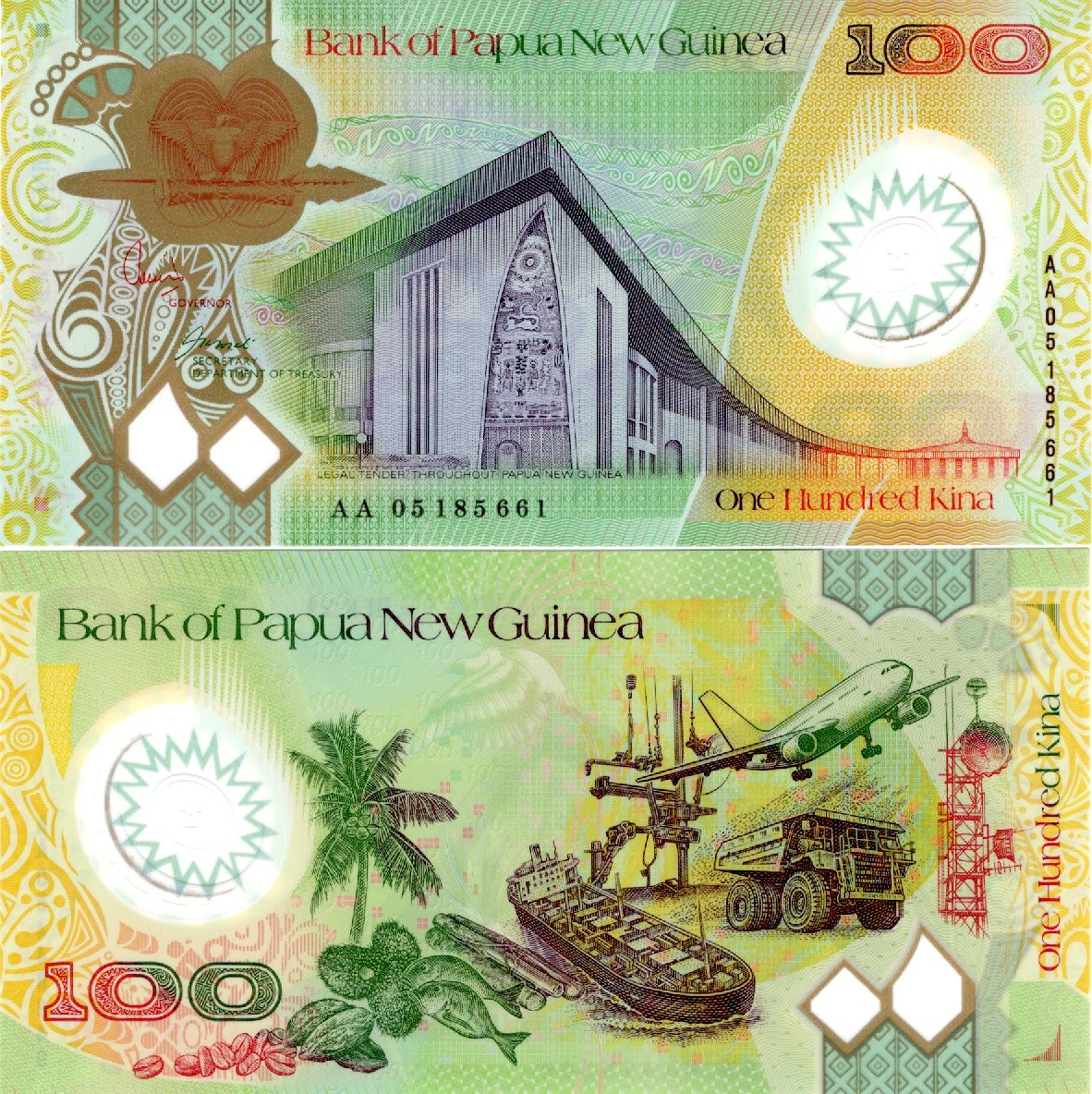 Papua New Guinea 100 Kina 2005 P 33 Polymer UNC AA Frist Prefix