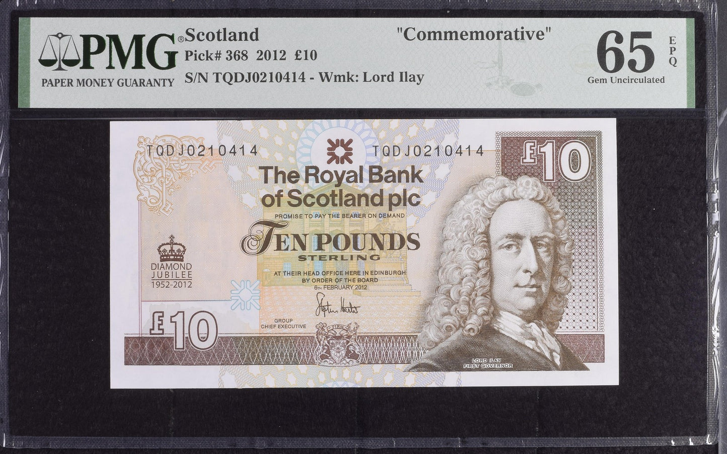Scotland COMM. 10 Pounds 2012 P 368 UNC PMG 65 EPQ Royal Bank of Scotland plc