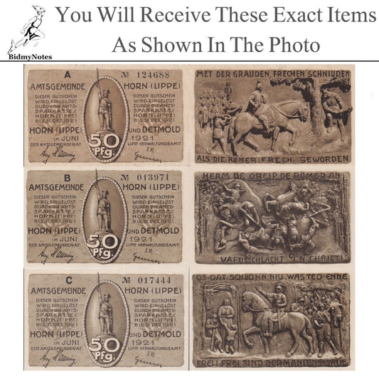 Germany Notgeld HORN (LIPPE) 50 Pfennig 1921 Set 3 pcs