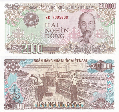 Viet Nam Vietnam 2000 Dong 1988 P 107a(1) UNC 1 Bundle 100 pcs.