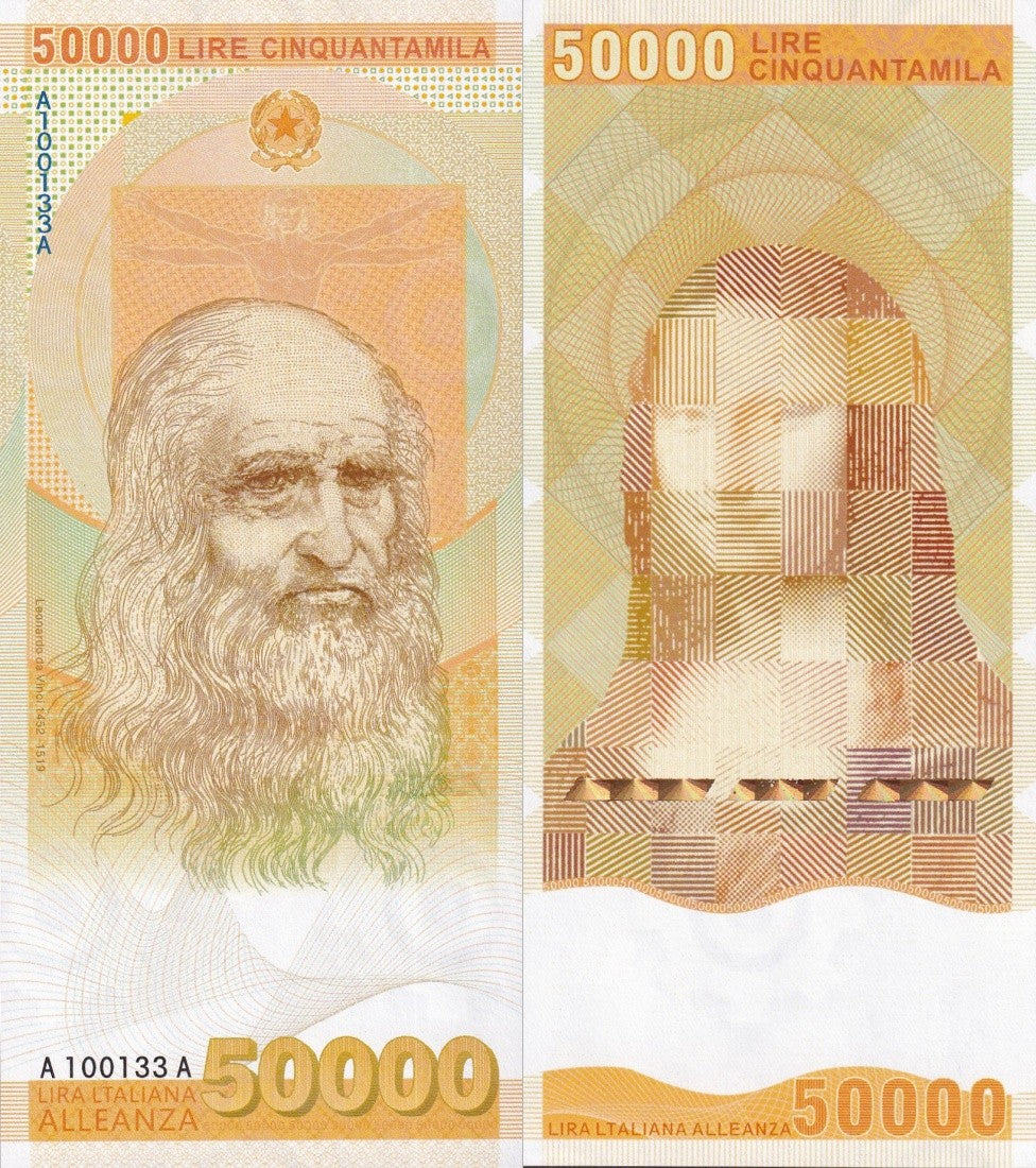 Italian 50000 Iiras Lisa foreign Currency Collection UNC Commemorative Test Note
