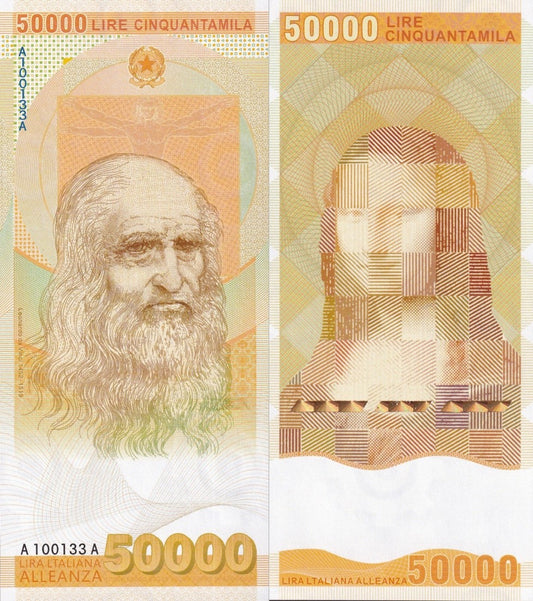 Italian 50000 Iiras Lisa foreign Currency Collection UNC Commemorative Test Note