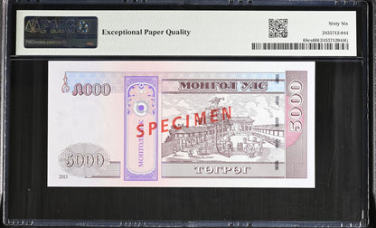 Mongolia Mongol Bank SPECIMEN 5000 Tugrik 2013 P 68cs UNC PMG 66 EPQ 2nd TOP POP