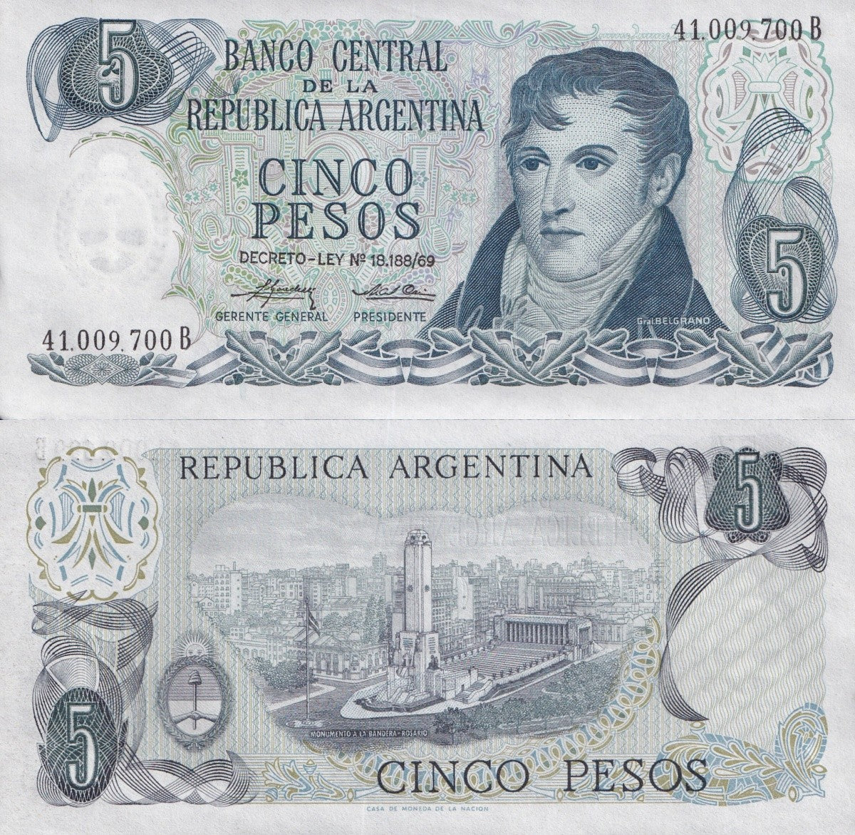 Argentina 5 Pesos ND 1974-1976 P 294 UNC