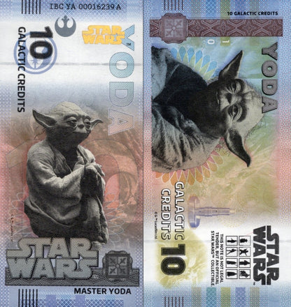 Disney Official Star Wars 10 Galactic Credits 2025 Yoda UNC With Folder