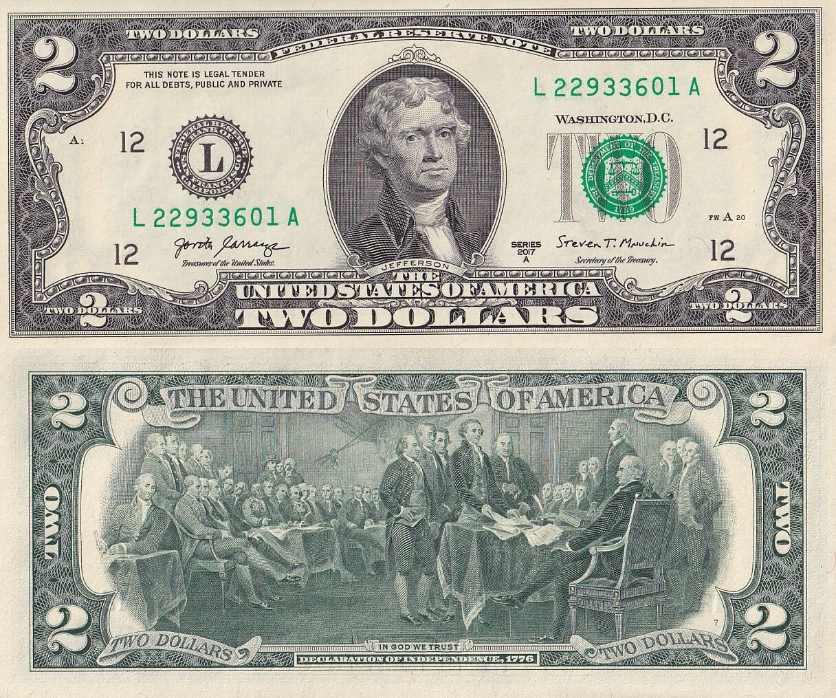 United States Of America USA 2 Dollars 2017A P 545 ''L'' SAN FRANCISO UNC