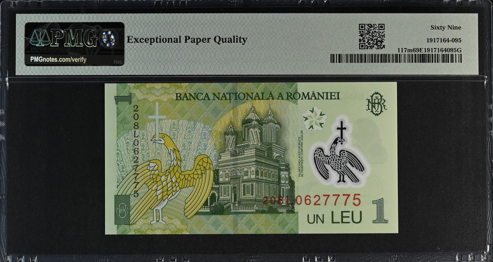 Romania Banca Nationala 1 Leu 2020 P 117m Polymer UNC PMG 69 EPQ 2nd TOP POP