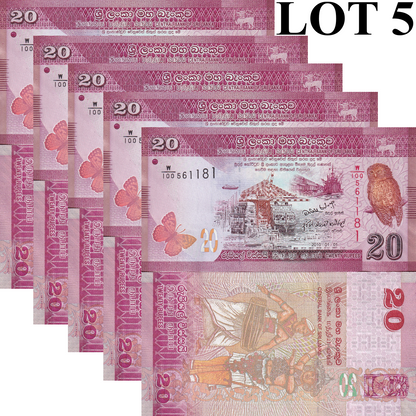 Sri Lanka 20 Rupees 2010 P 123a(1) UNC 1/20 Bundle Lot 5 pcs