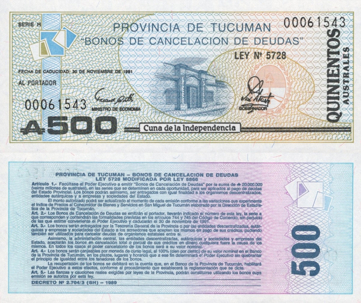 Argentina 500 Australes 1991 P S2716 UNC