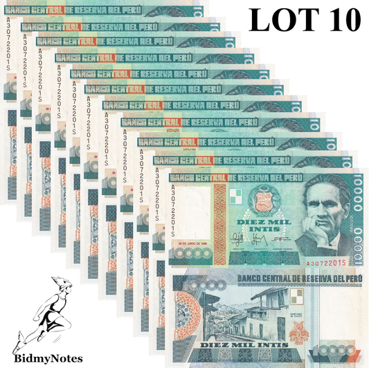 Peru 10000 Intis 1988 P 140 UNC LOT 10 pcs