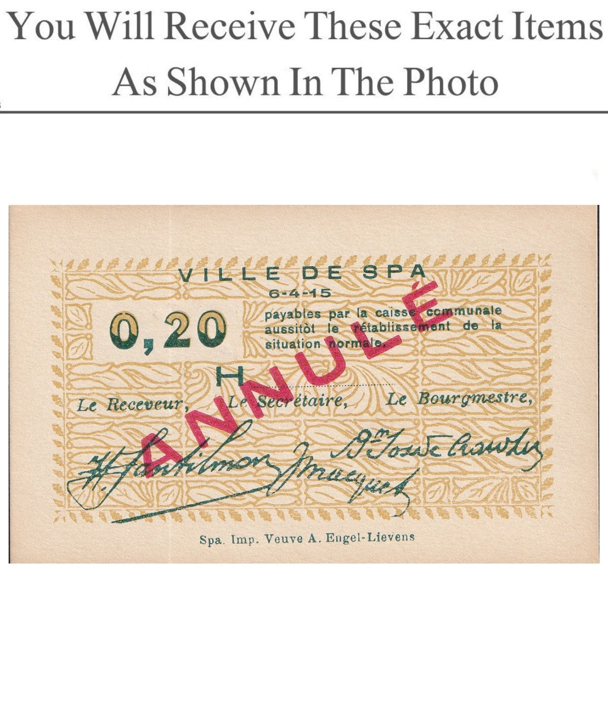 Belgium Notgeld SPA 0.20 Francs 1915