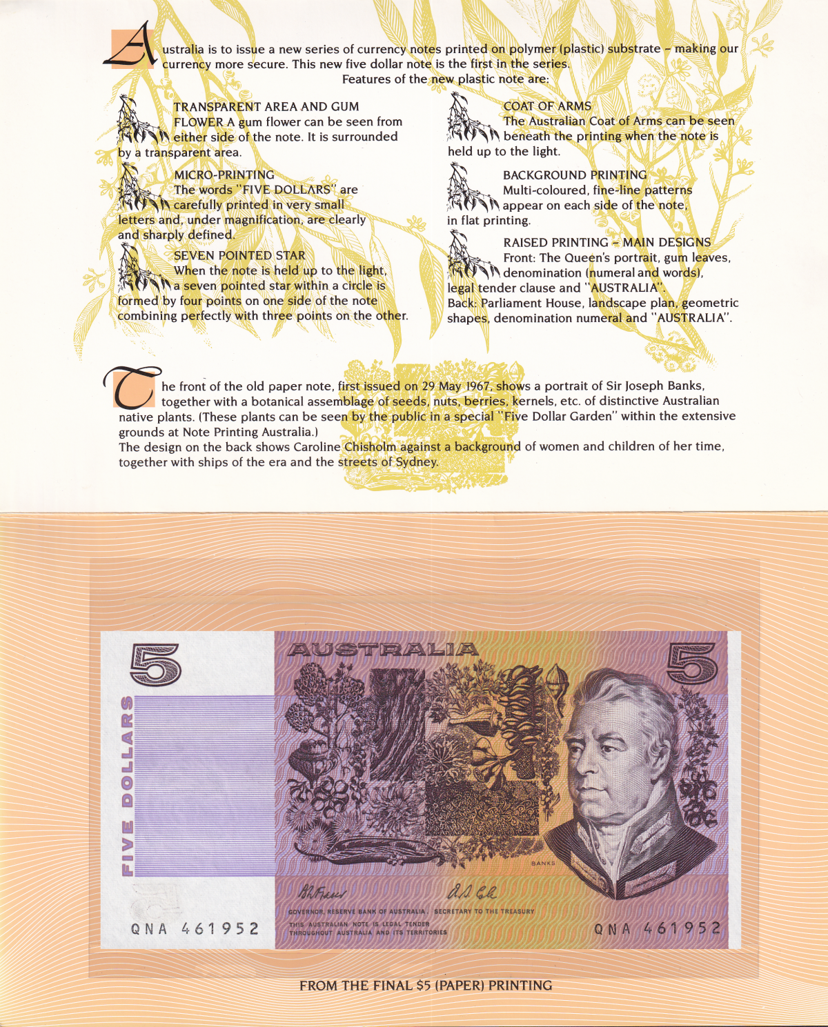 Australia 5 Dollars 1991-1992 P 44g 50b Polymer UNC Set 2 pcs With Folder