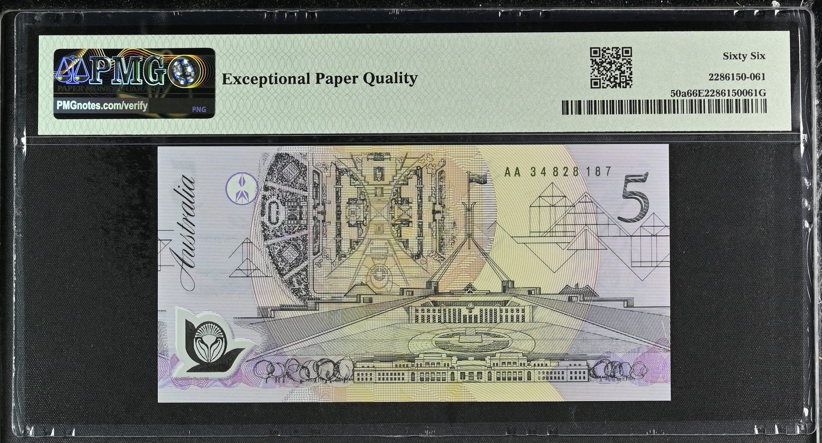 Australia 5 Dollars ND (1992) P 50a Polymer UNC PMG 66 EPQ AA First Prefix