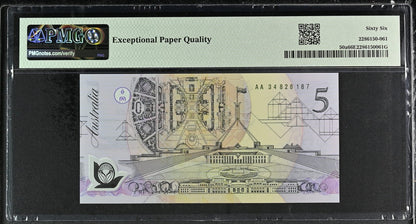 Australia 5 Dollars ND (1992) P 50a Polymer UNC PMG 66 EPQ AA First Prefix
