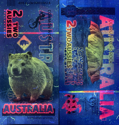 Australia TEST NOTE Souvenir Note 2 Aussie Common Wombat UNC