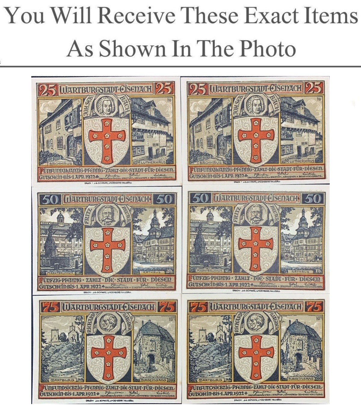 Germany Notgeld EISENACH 25 50 75 Pfennig 1921 Full Set 6 pcs