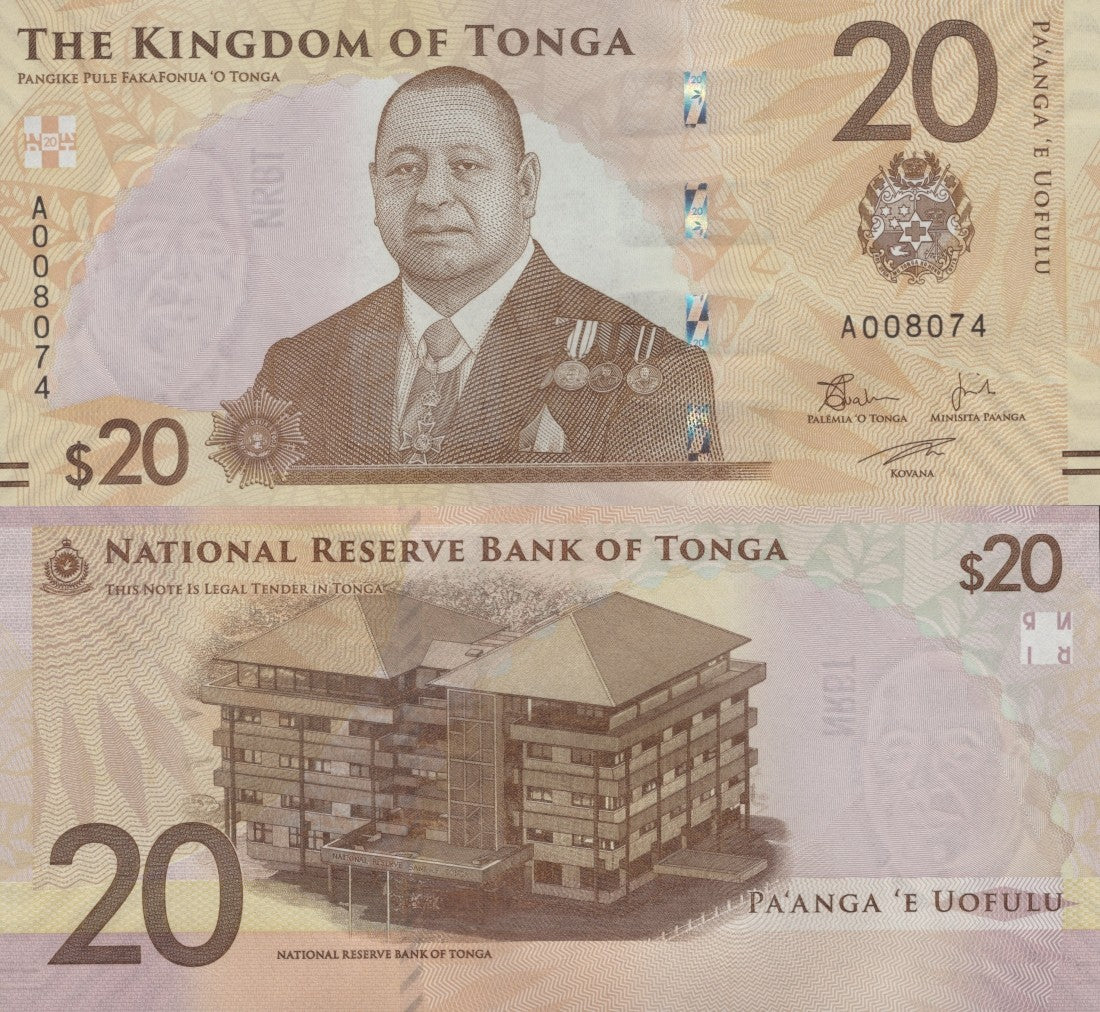 Tonga 20 Papanga ND 2023 2024 P 53 New Issue UNC 1/20 Bundle LOT 5 pcs