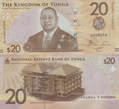Tonga 20 Papanga ND 2023 2024 P 53 New Issue UNC 1/20 Bundle LOT 5 pcs