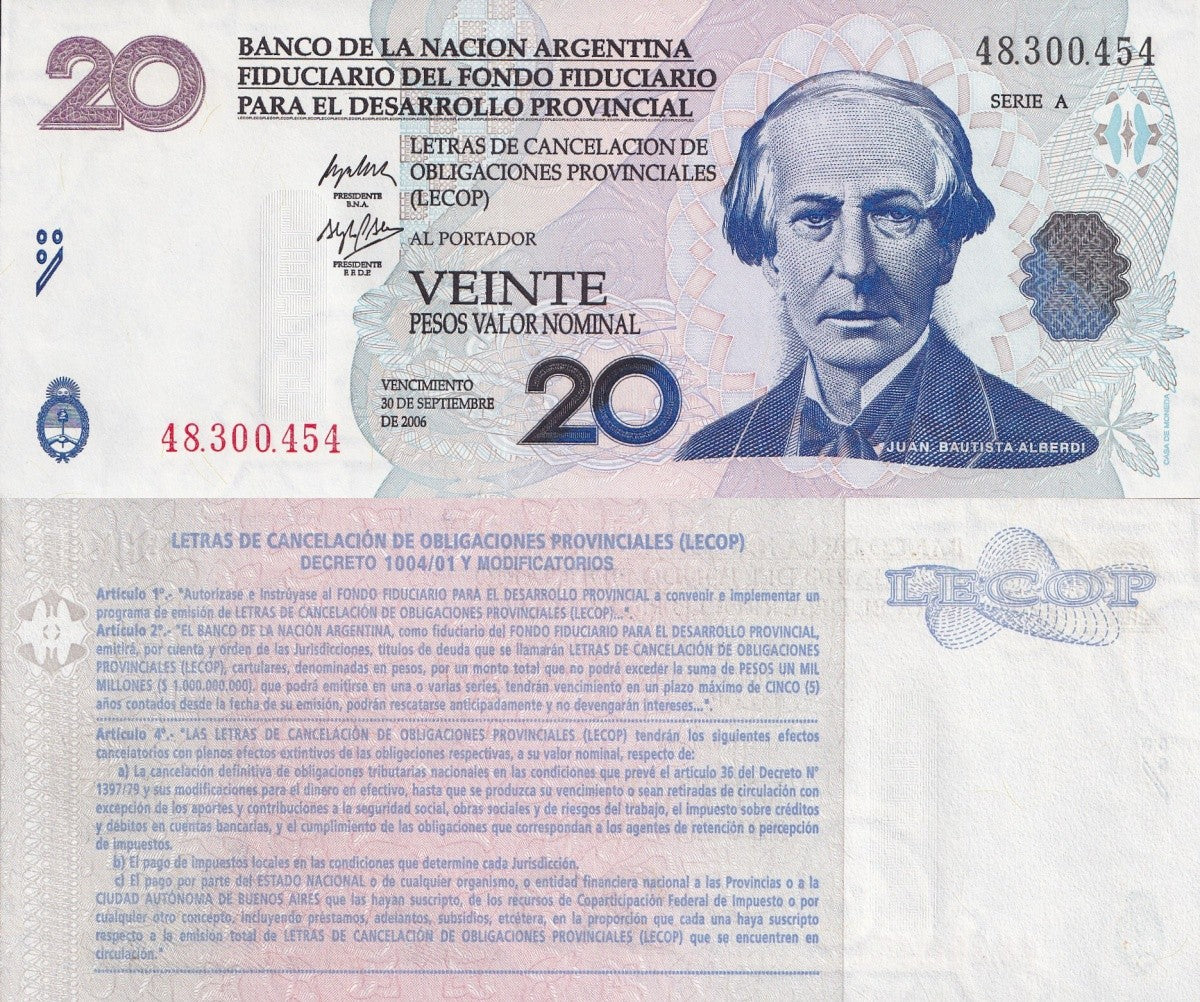 Argentina 20 Pesos 2006 P NL SERIE A UNC