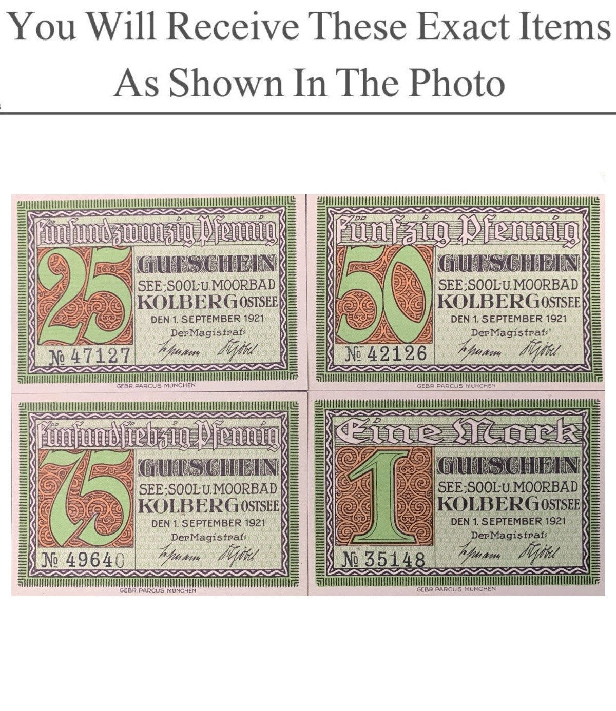 Germany Notgeld KOLBERG 25 50 75 Pfennig 1 Mark 1921 Full Set 4 pcs