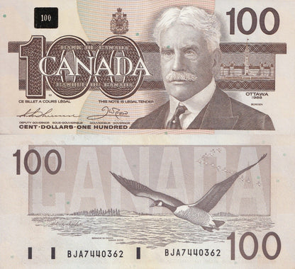 Canada 100 Dollars 1988 P 99 AUNC MINOR FOXING