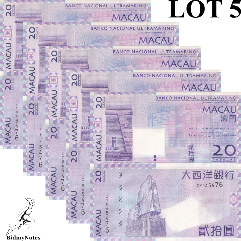 Macau Macao 20 Patacas 2013 P 81c UNC BNU ZY Replacement 1/20 Bundle Lot 5 pcs