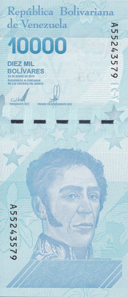 Venezuela 10000 Bolivares 2019 P 109(2) Narrow Security Thread UNC