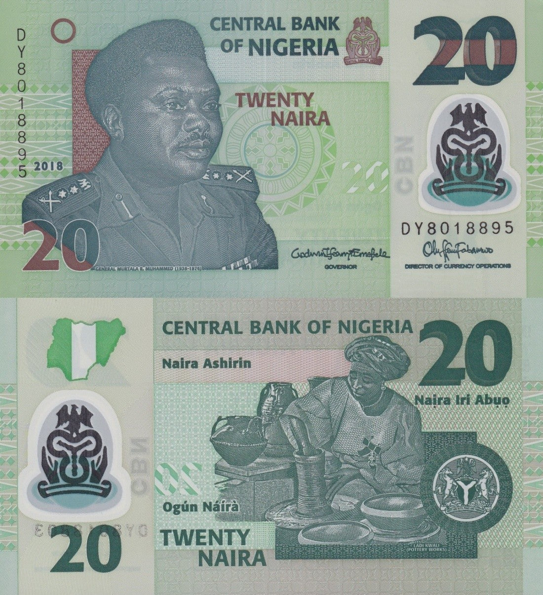 Nigeria 20 Naira 2018 P 34n(1) Polymer Error Ink Transfer UNC