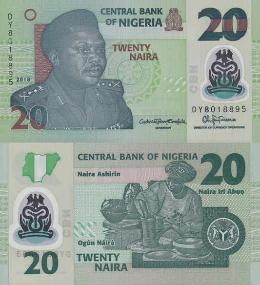 Nigeria 20 Naira 2018 P 34n(1) Polymer Error Ink Transfer UNC