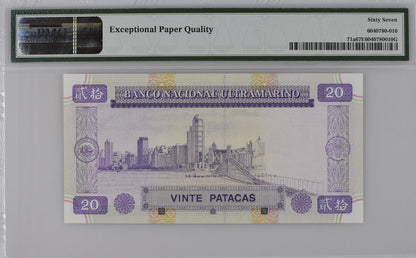 Macau Macao BNU 20 Patacas 1999 P 71a UNC PMG 67 EPQ MA Prefix 2nd TOP POP