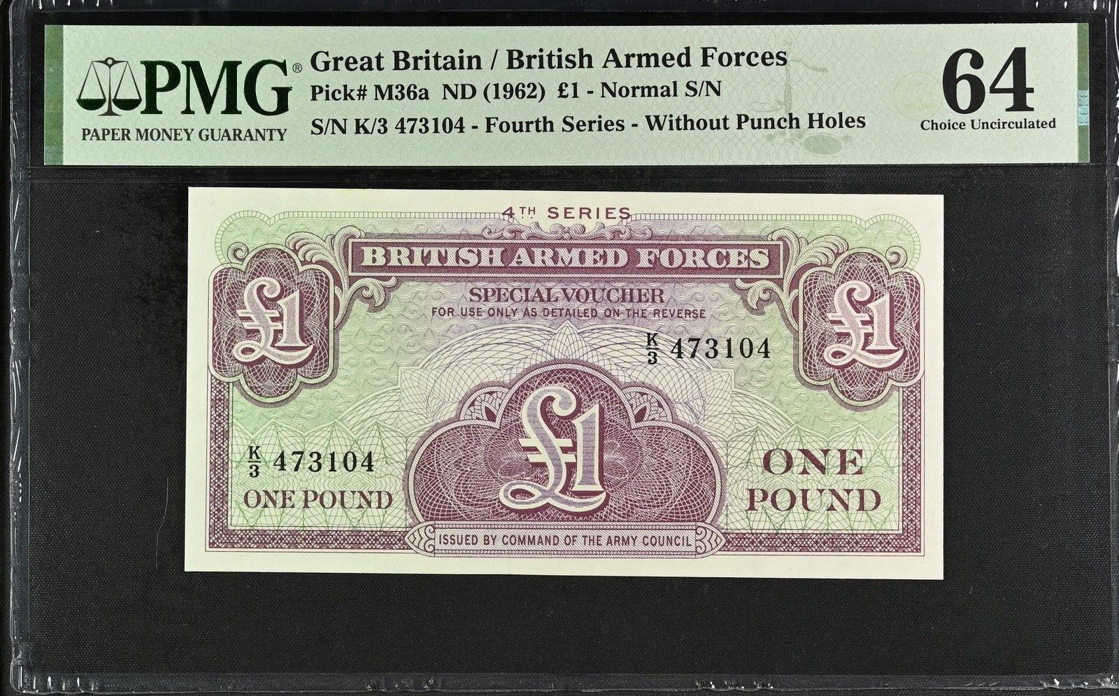 Great Britain 1 Pound ND (1962) P M36a UNC PMG 64 Normal S/N