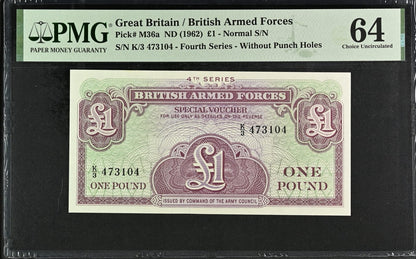 Great Britain 1 Pound ND (1962) P M36a UNC PMG 64 Normal S/N