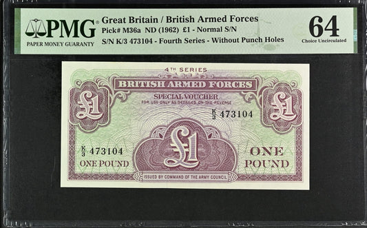 Great Britain 1 Pound ND (1962) P M36a UNC PMG 64 Normal S/N