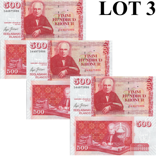 Iceland 500 Kronur 2019 P 58 UNC Lot 3 pcs
