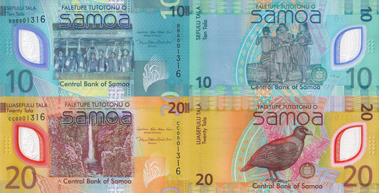 Samoa 10 20 Tala 2023 2024 P 48 49 New Design Polymer UNC Same NO. Set 2 pcs