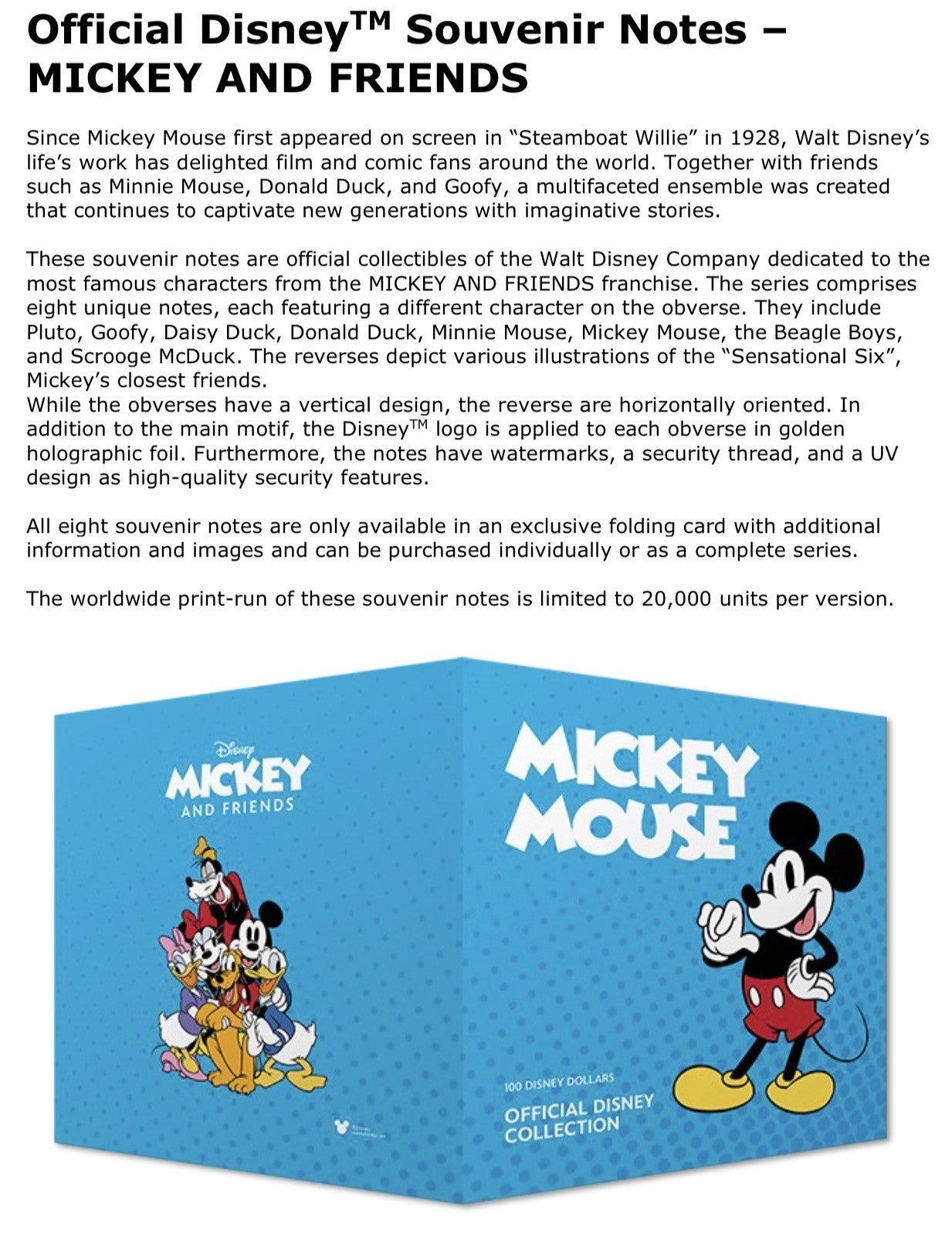 Disney Official Mickey Mouse & Frinds 1000 Dollars 2025 Scrooge Mcduck UNC W/F