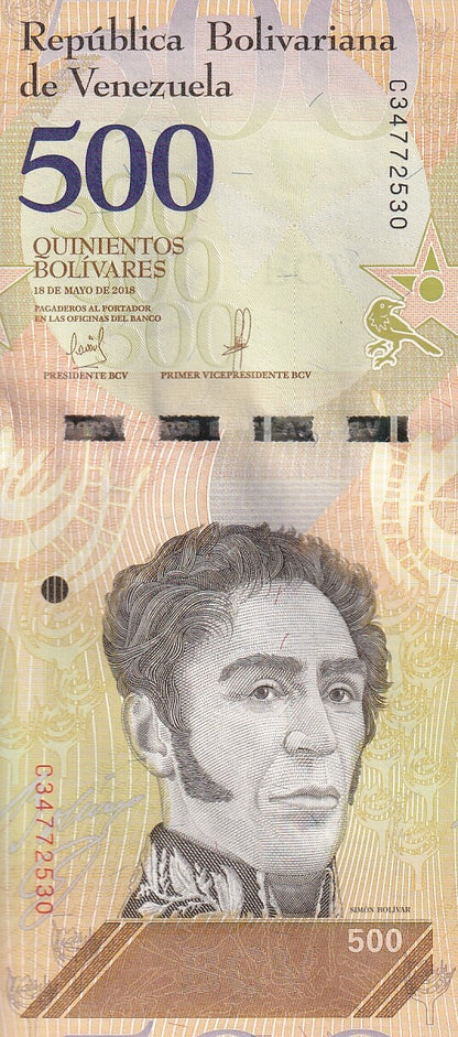 Venezuela 500 Bolivares 2018 P 108b UNC