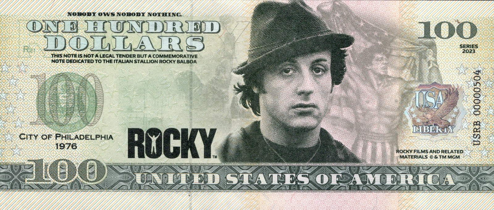 USA City Of Philadelphia Rocky 100 Dollars USRB TEST NOTE 2024 UNC