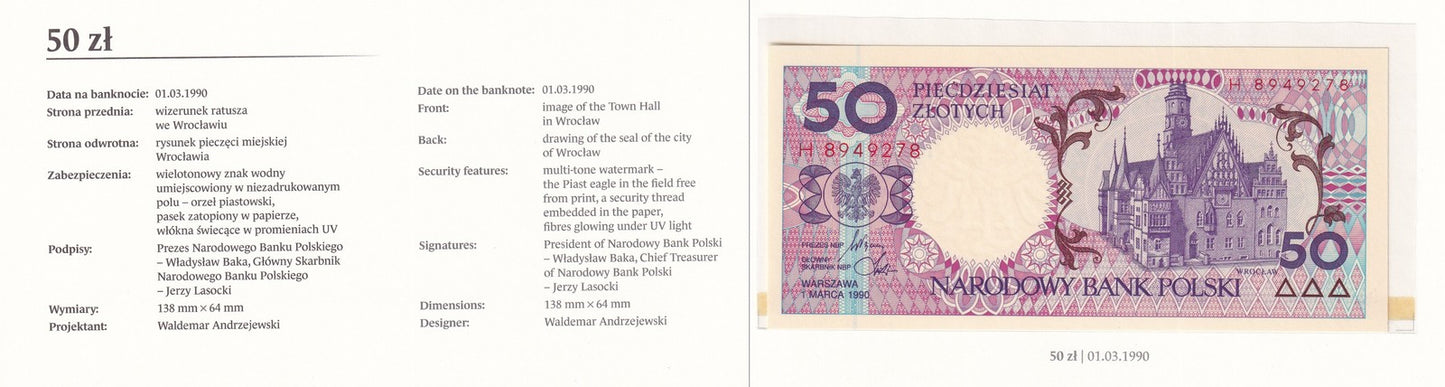 Poland 1 2 5 10 20-500 Zloty 1990 P 164 165-172 UNC Set 9 pcs With Folder