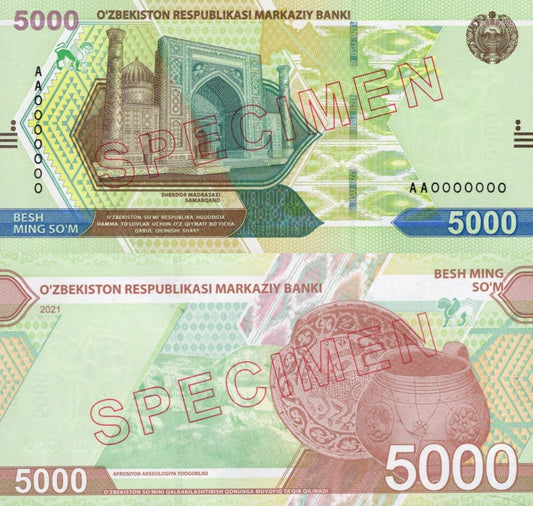Uzbekistan 5000 Som 2021(2022) P 88 UNC AA Prefix SPECIMEN