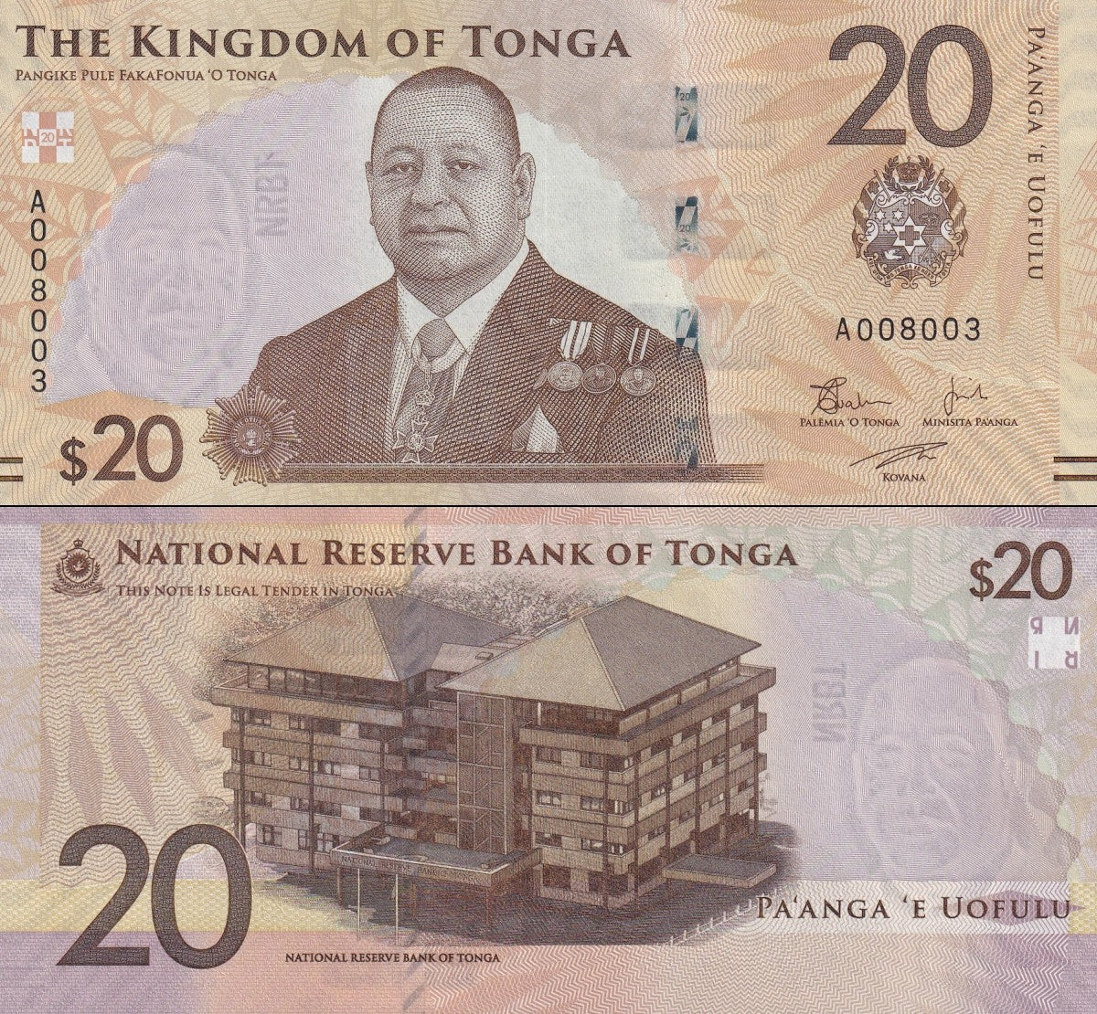 Tonga 20 Pa'anga 2024 P New UNC LOT 3 pcs