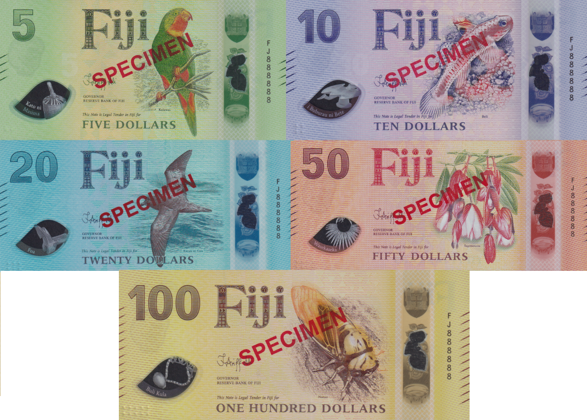 Fiji 5 10 20 50 100 Dollars 2026 P New Polymer Design UNC Specimen SOLID 8 Set 5