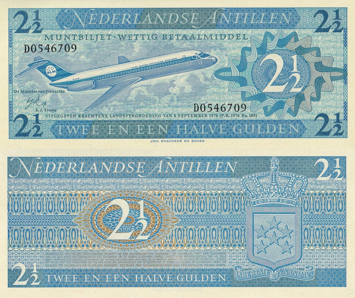 Netherlands Antilles 2 1/2 Gulden 1970 P 21 UNC