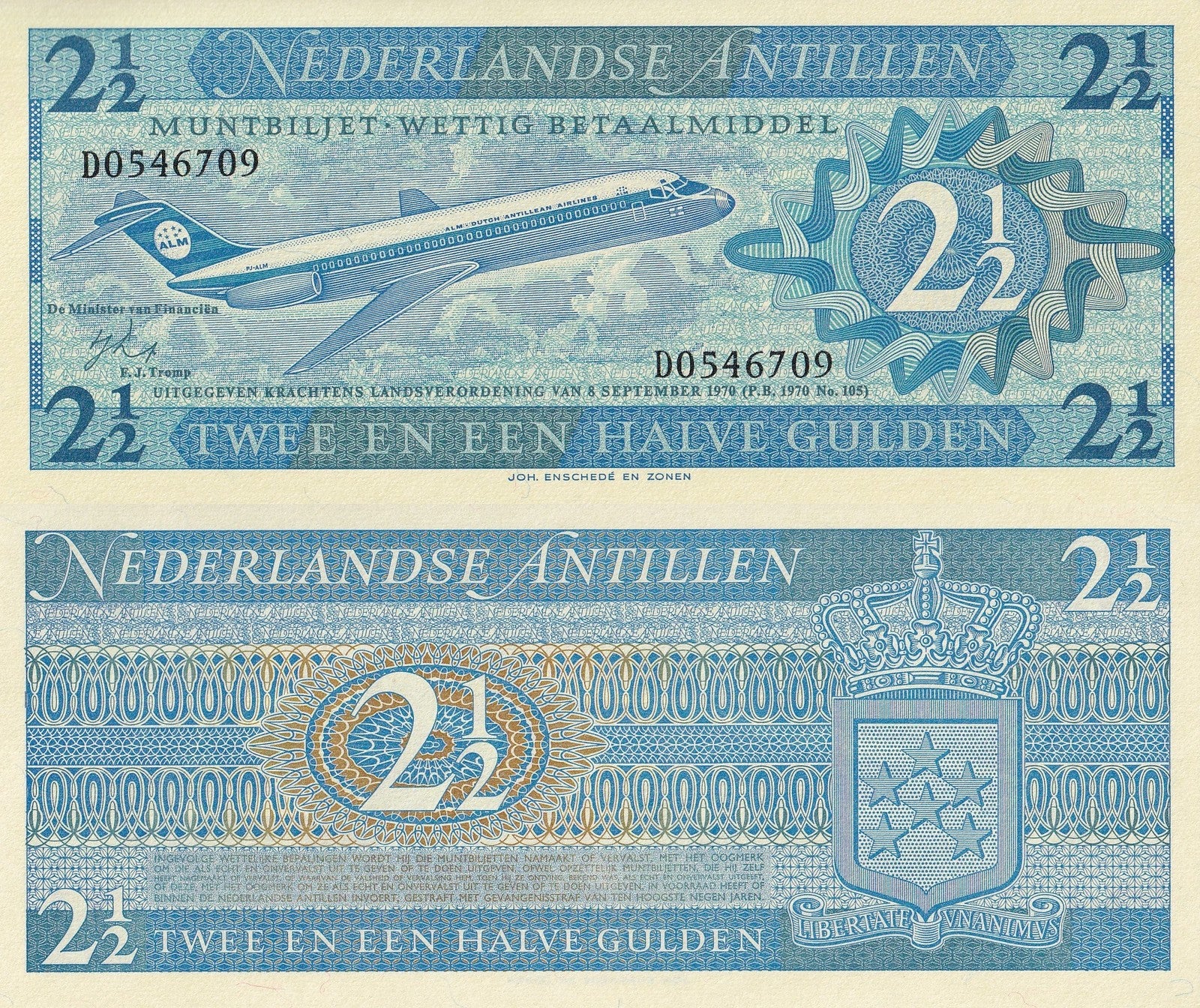 Netherlands Antilles 2 1/2 Gulden 1970 P 21 UNC