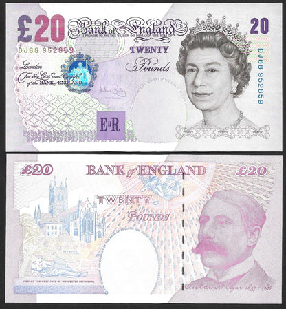Great Britain 20 Pounds 1999 P 390 Queen Elizabeth ll Random Signatures UNC
