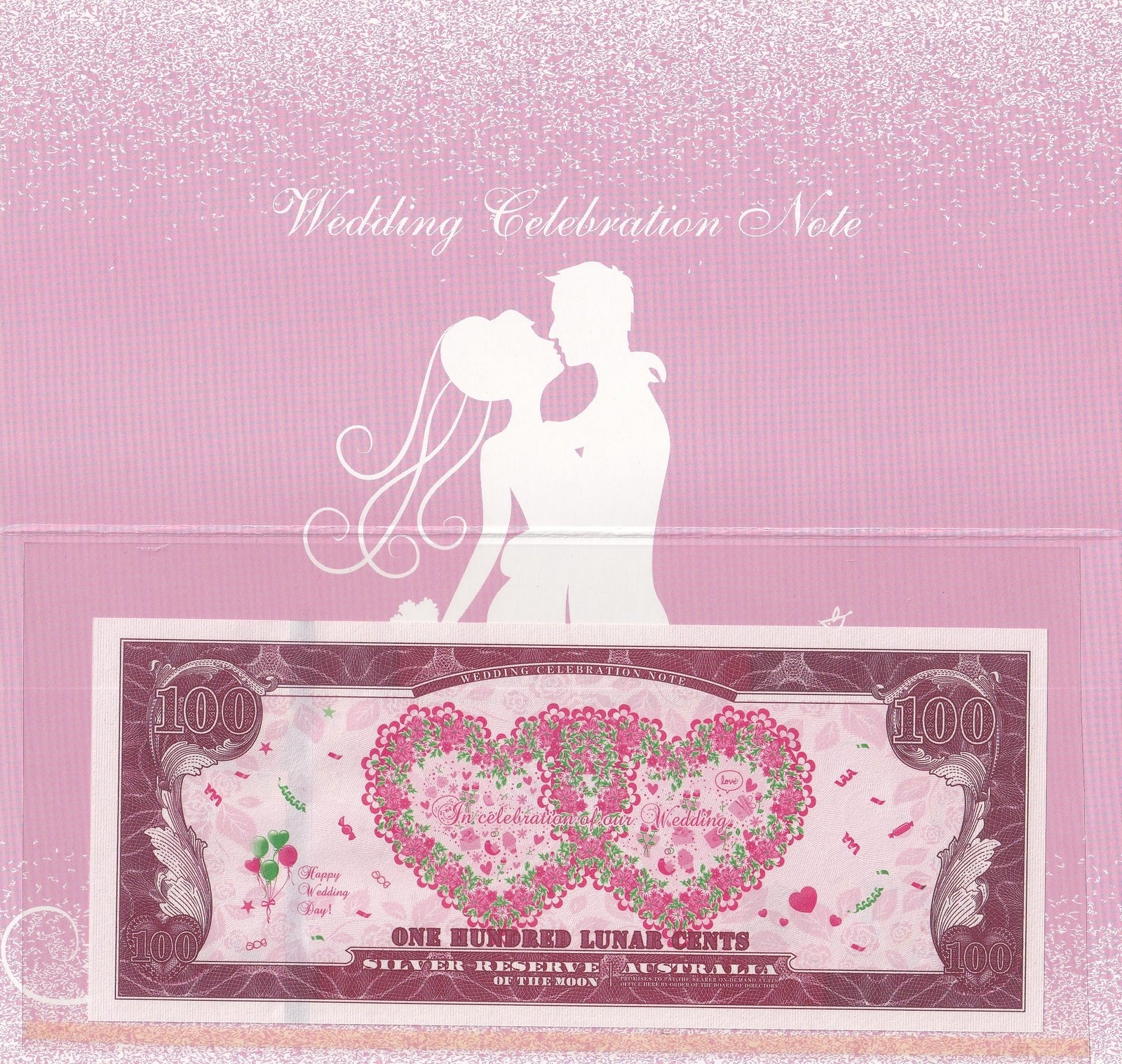 Australia 100 Cents UNC Silver Reserve of the Moon Wedding Celebration Note W/F